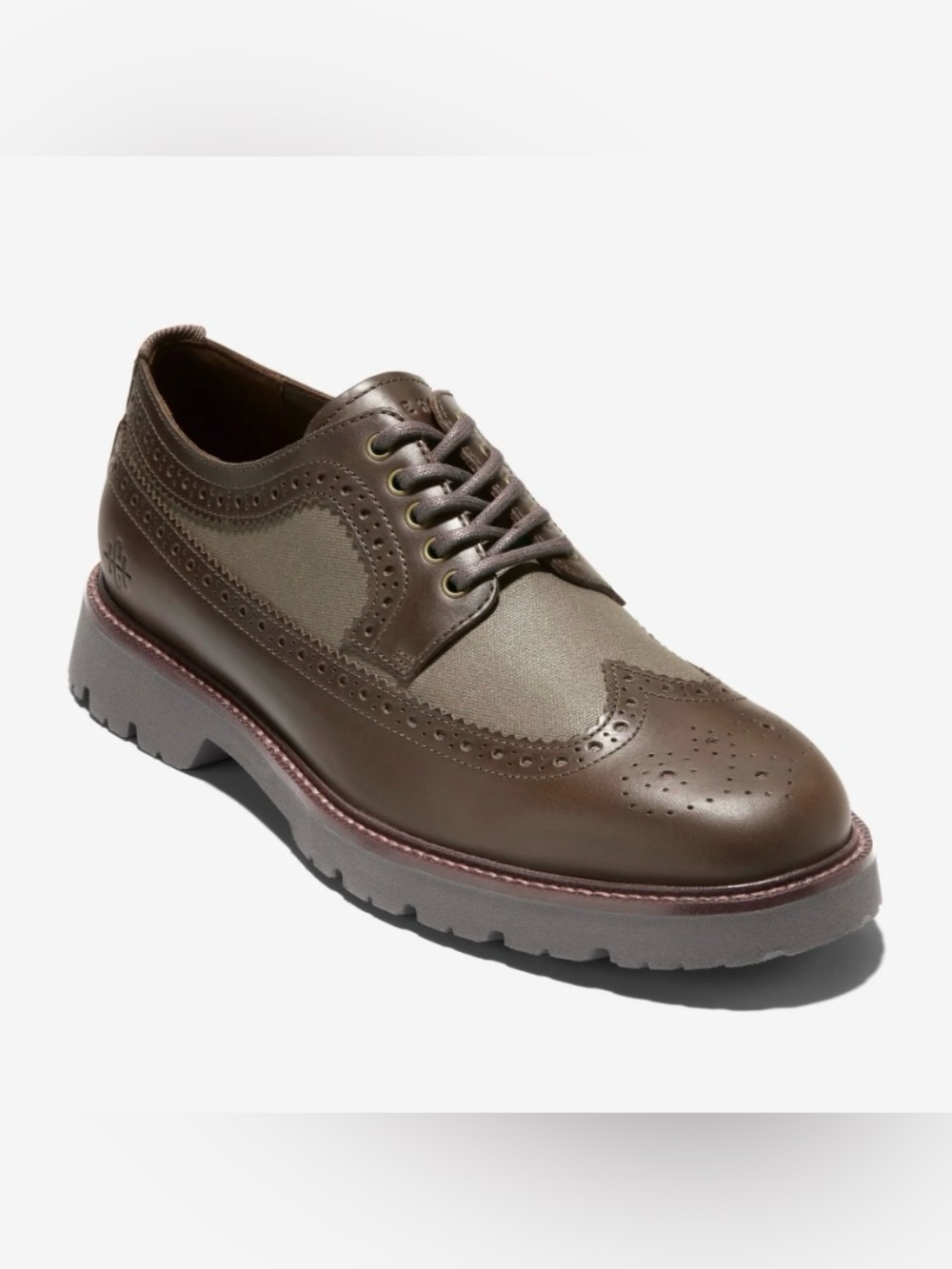 Cole Haan Men's 11 American Classics Longwing Oxfords Brown Leather Green Canvas